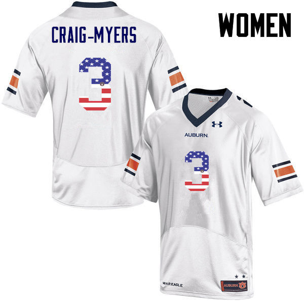 Women #3 Nate Craig-Myers Auburn Tigers USA Flag Fashion College Football Jerseys-White - Click Image to Close